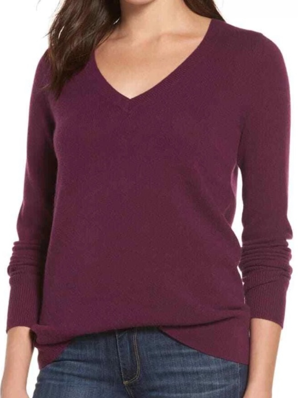 Halogen Sweater Womens XS Purple Cashmere V Neck Long Sleeve Knit Pullover